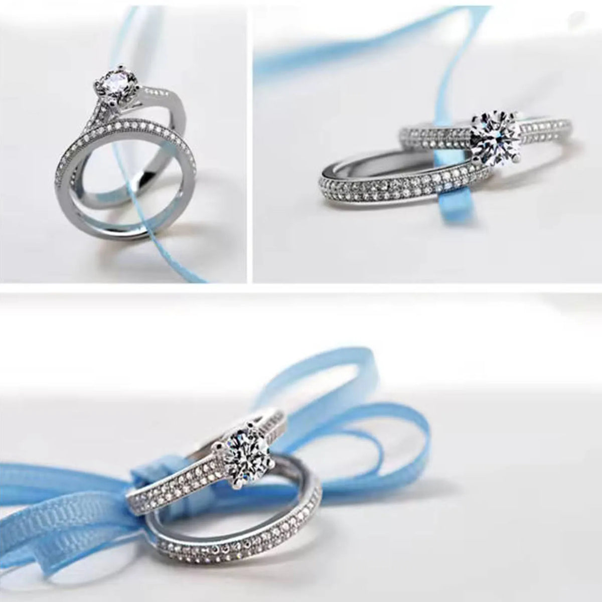 Vintage Halo Wedding Ring Set