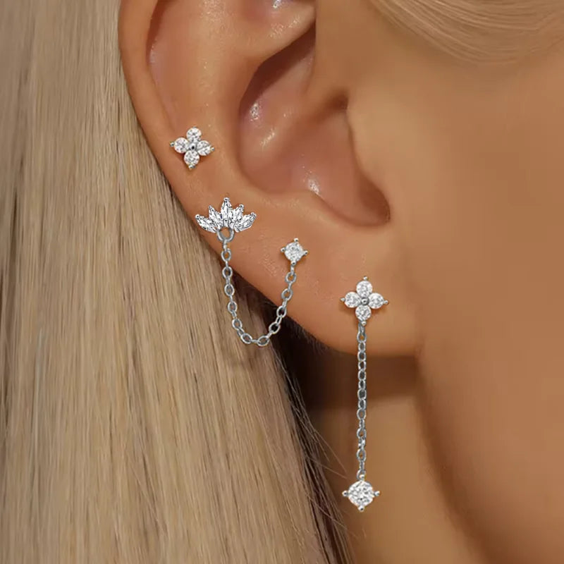 Crown Tassel Drop Earrings Set