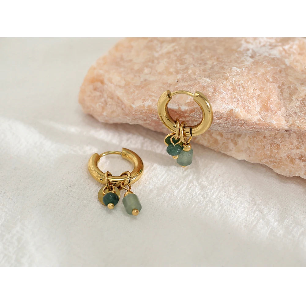 Vintage Green Stone Hoop Earrings