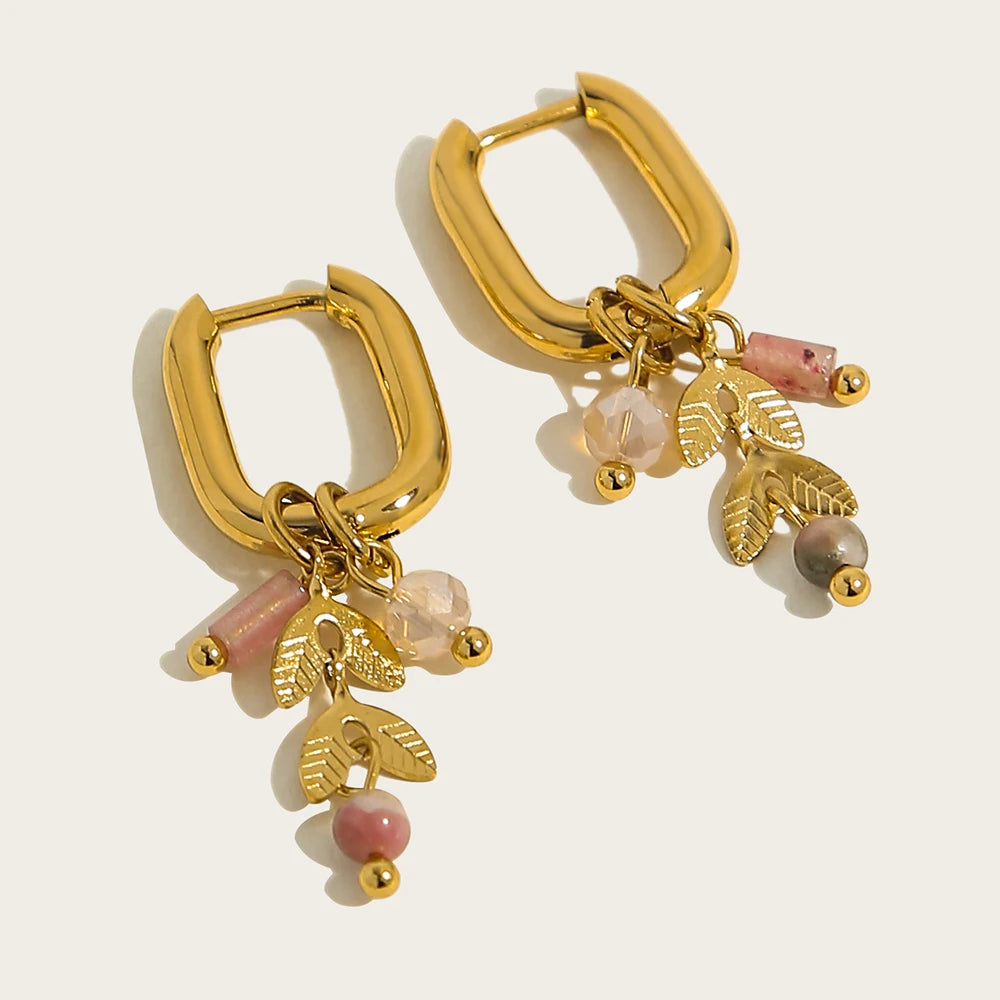 Vintage Green Stone Hoop Earrings