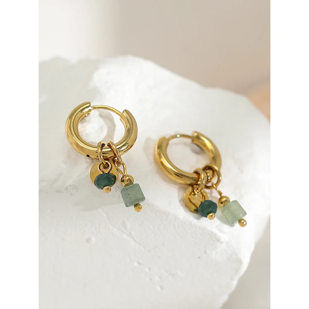 Vintage Green Stone Hoop Earrings