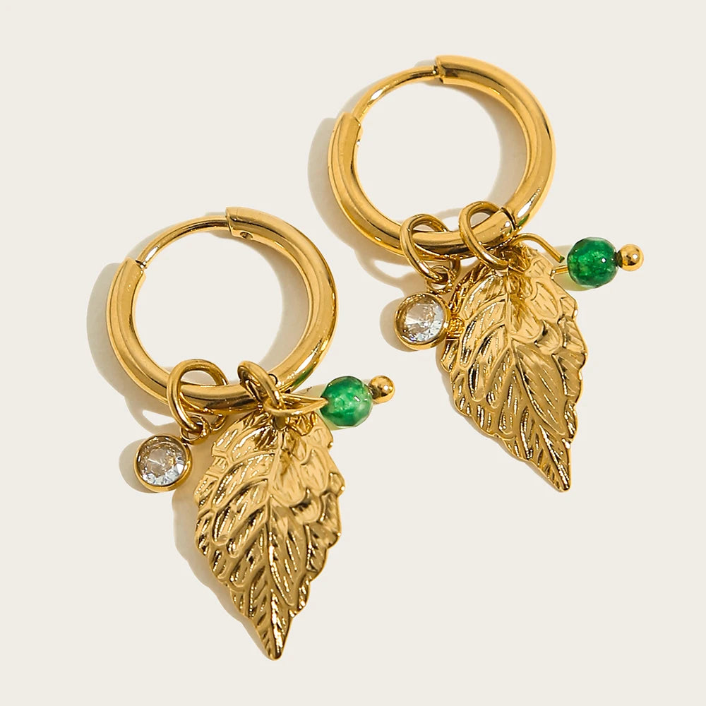 Vintage Green Stone Hoop Earrings