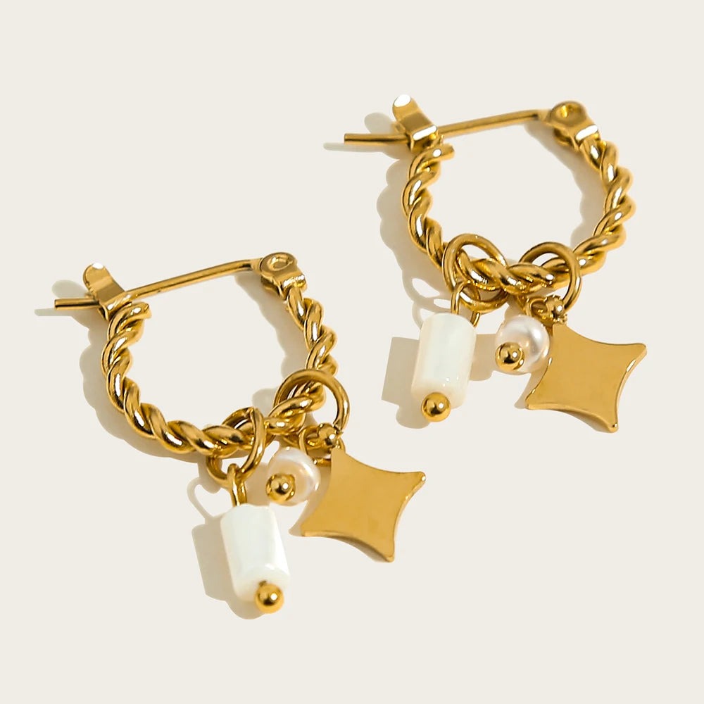 Vintage Green Stone Hoop Earrings