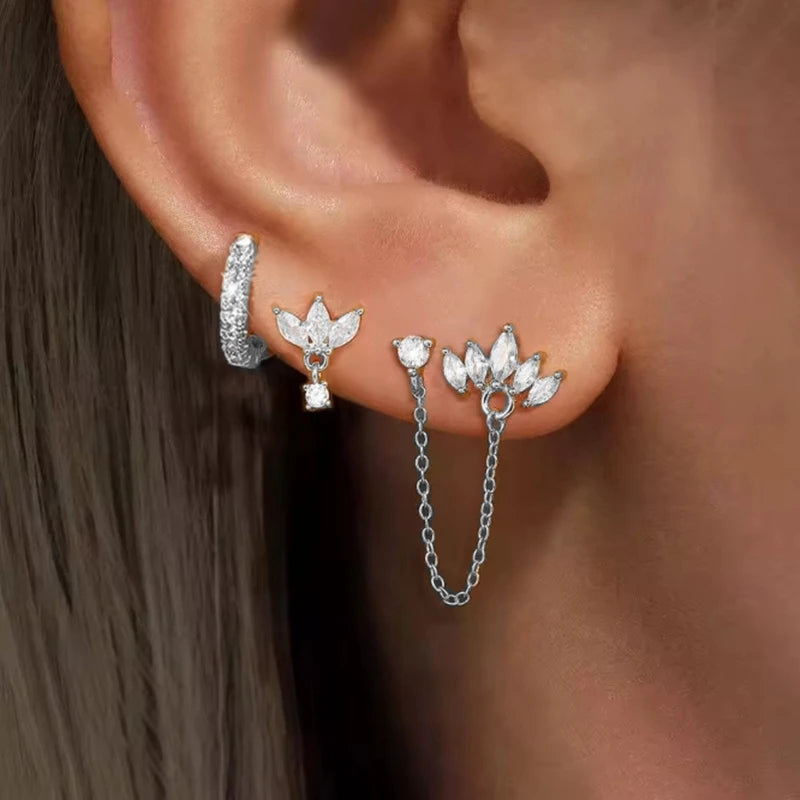 Crown Tassel Drop Earrings Set