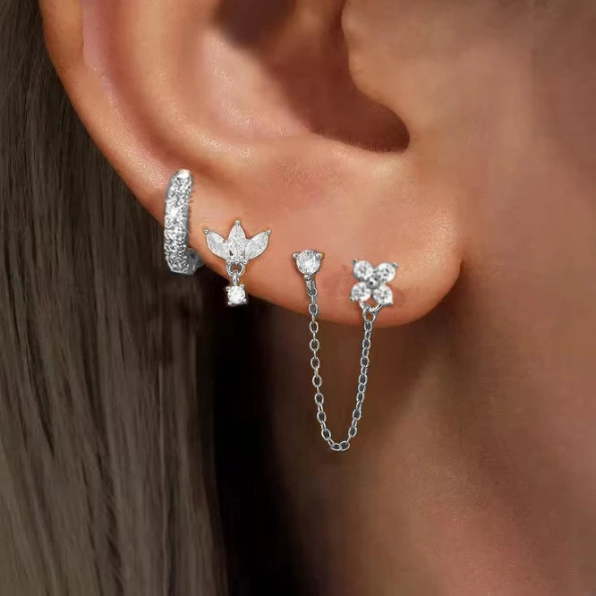 Crown Tassel Drop Earrings Set