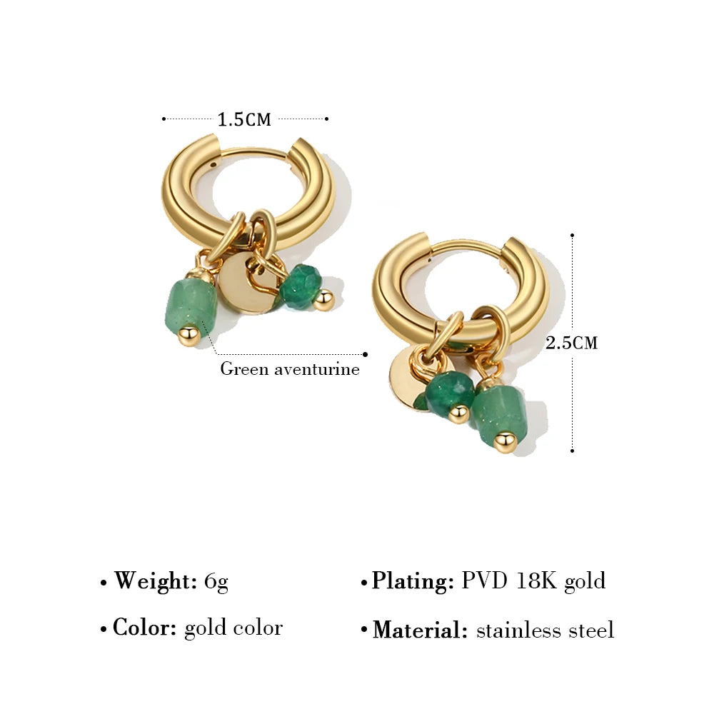 Vintage Green Stone Hoop Earrings