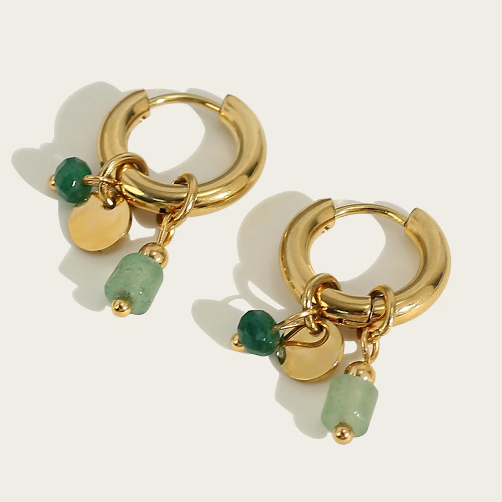 Vintage Green Stone Hoop Earrings