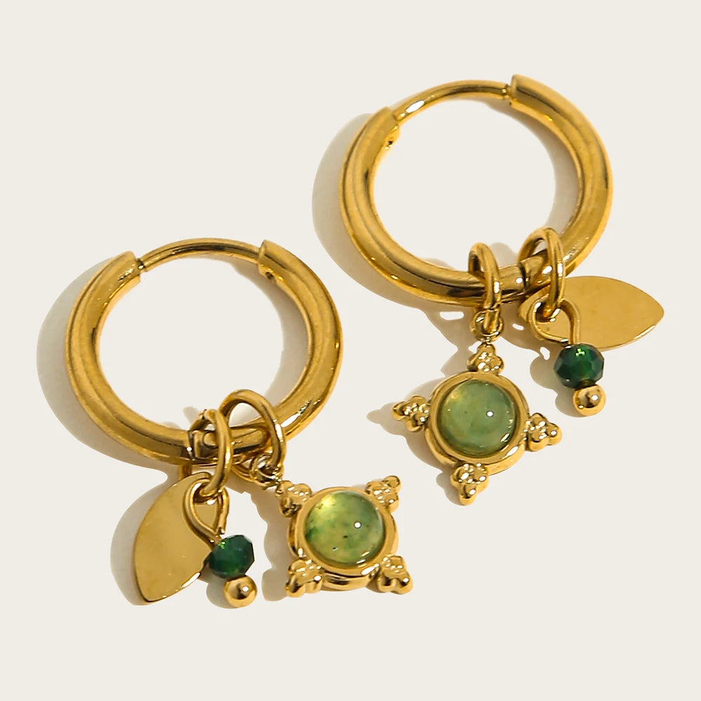 Vintage Green Stone Hoop Earrings