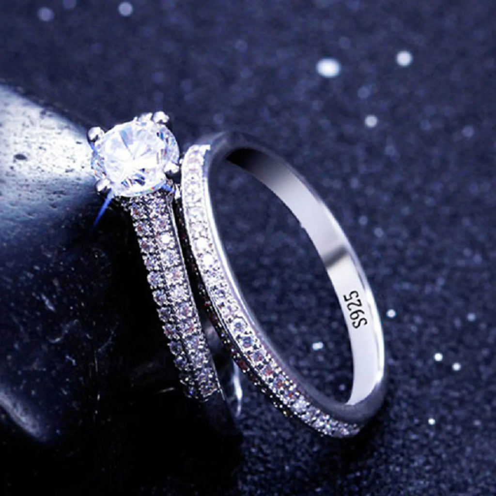 Vintage Halo Wedding Ring Set