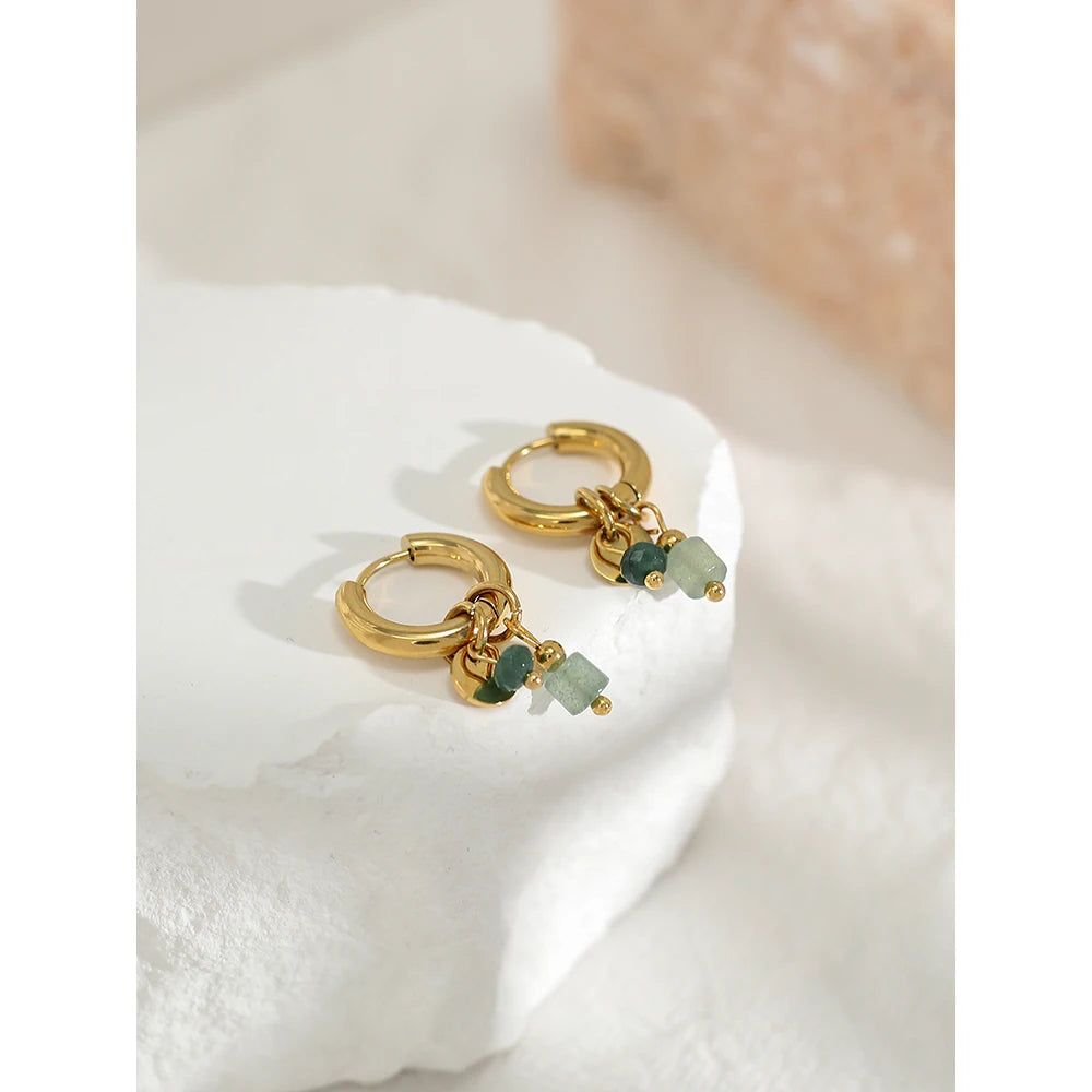 Vintage Green Stone Hoop Earrings