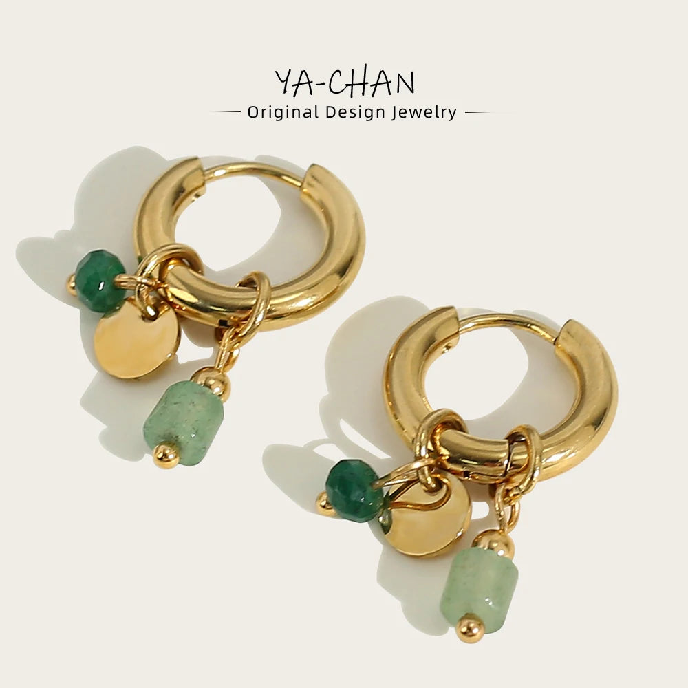 Vintage Green Stone Hoop Earrings