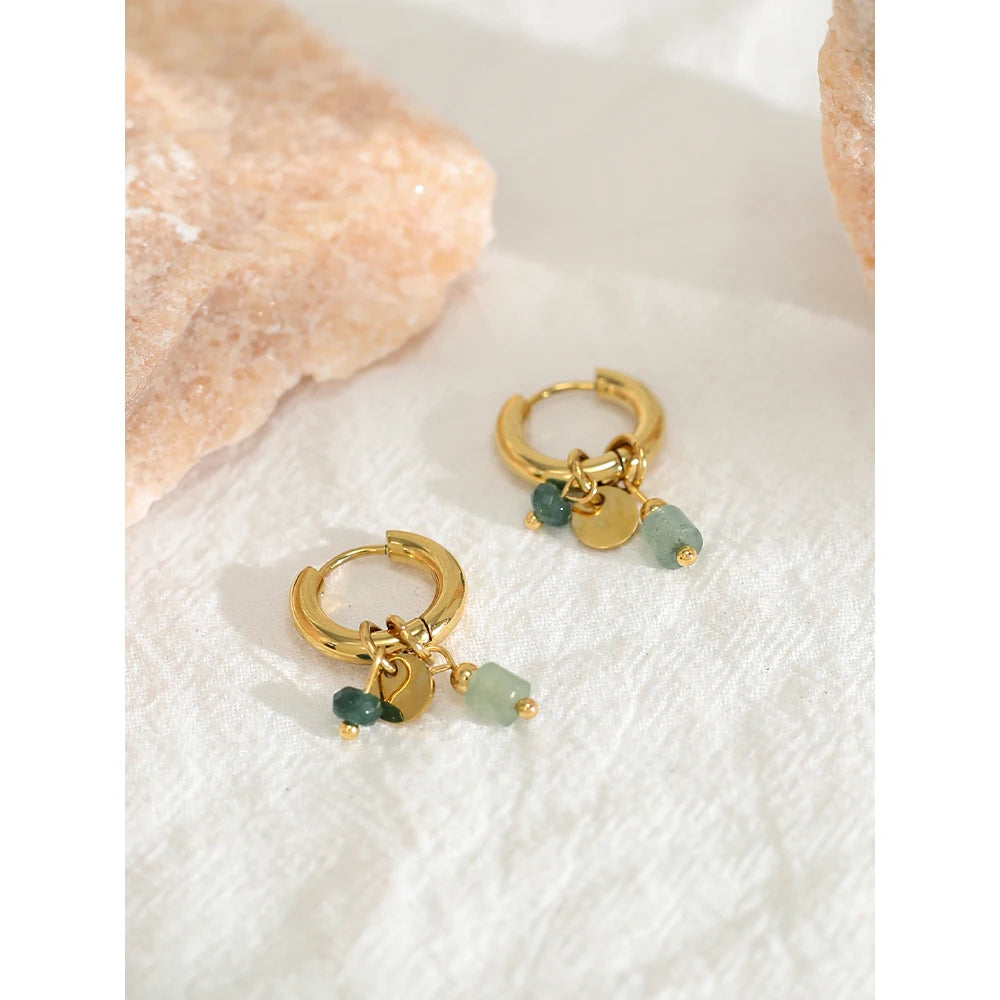 Vintage Green Stone Hoop Earrings
