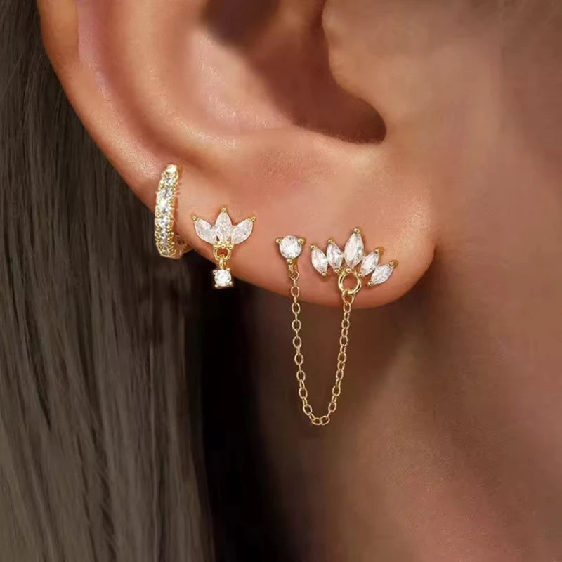 Crown Tassel Drop Earrings Set
