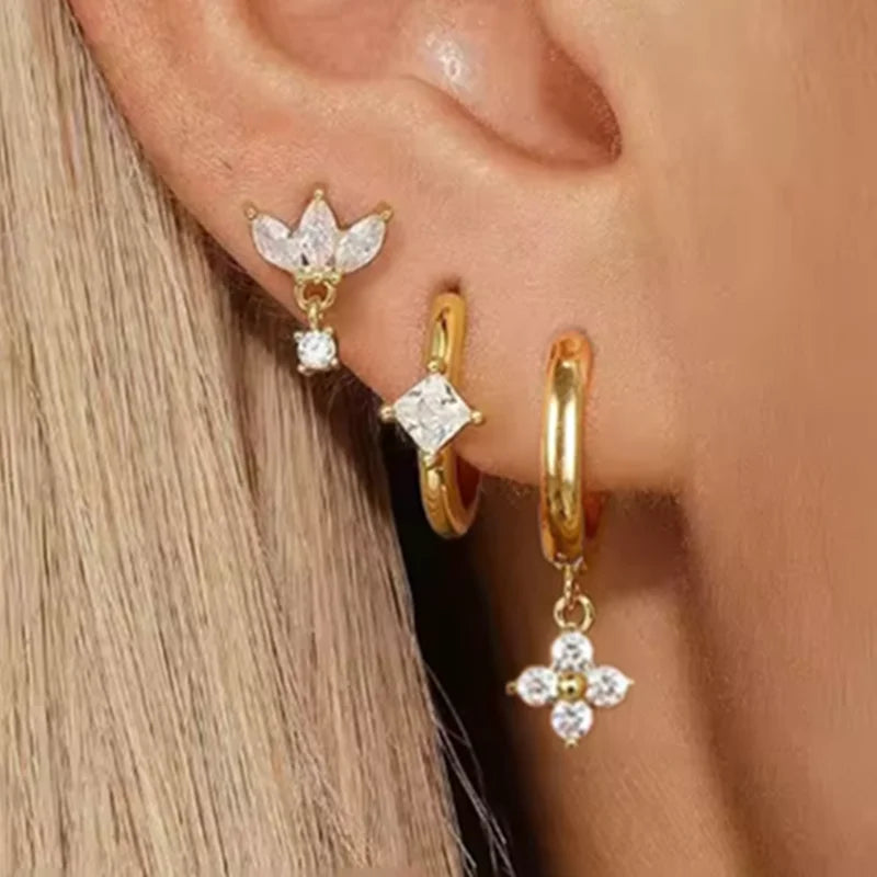 Crown Tassel Drop Earrings Set