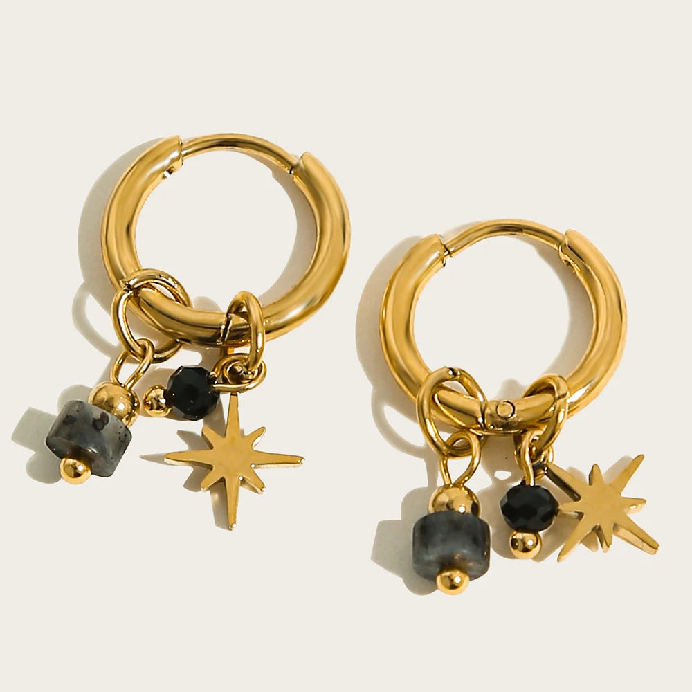 Vintage Green Stone Hoop Earrings
